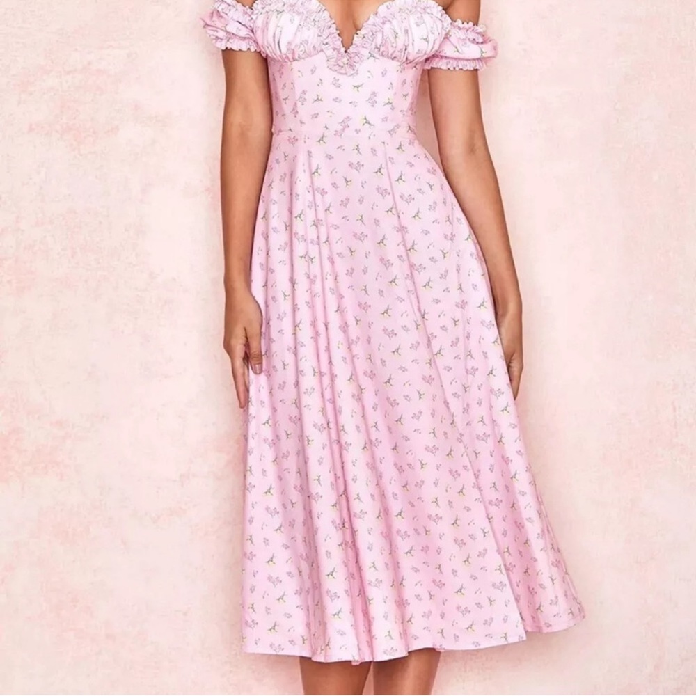 House of CB Pink Floral Dress off shoulder - Picture 10 of 10